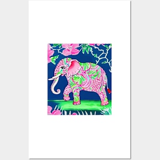 Pink elephant in hibiscus garden Posters and Art